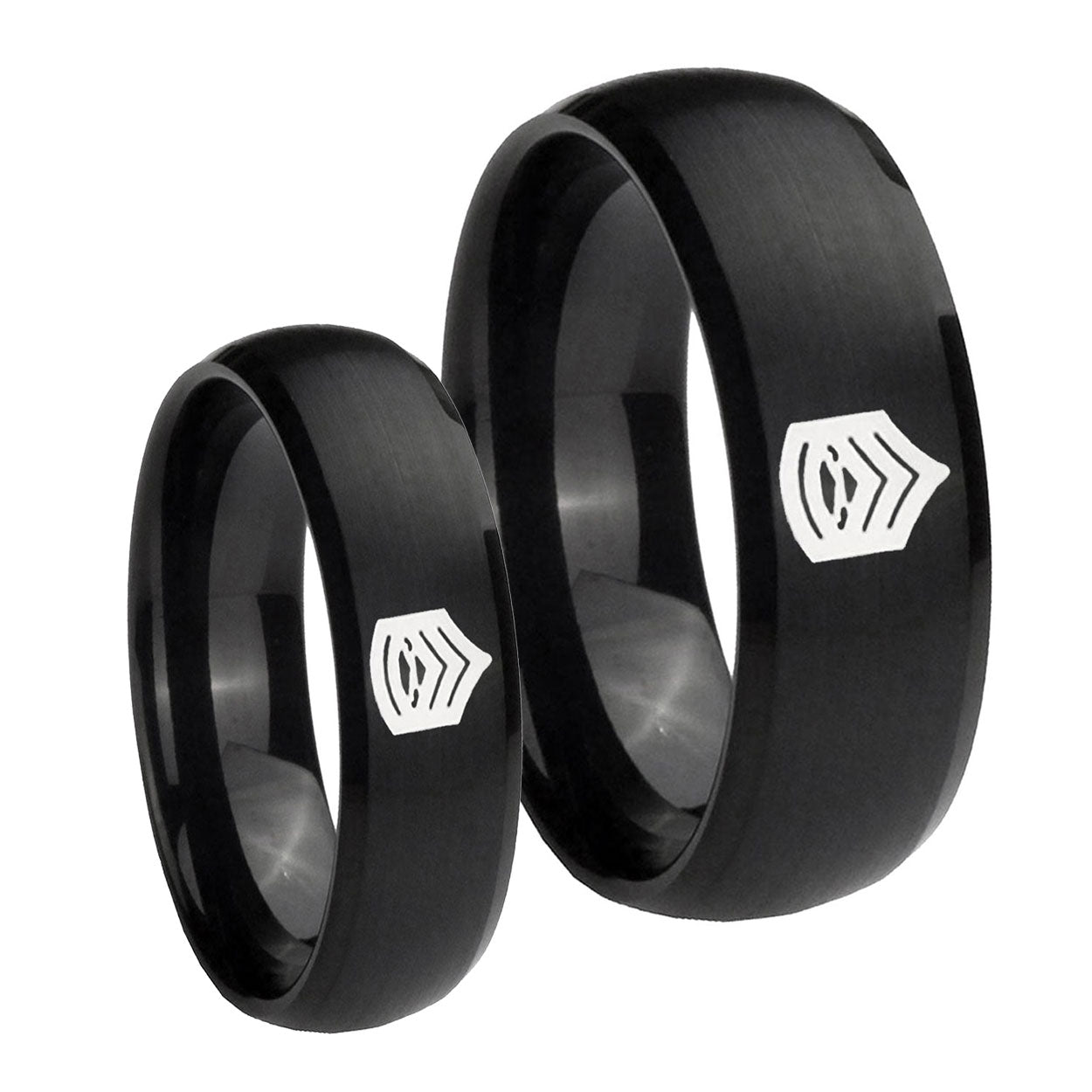 Army Sergeant Major Dome Brush Black Tungsten His And Hers Ring
