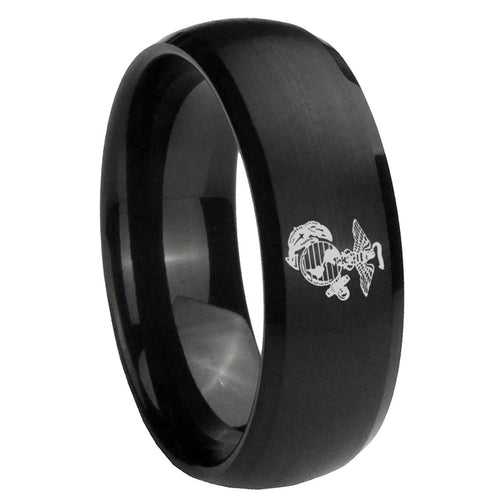 10mm Marine Dome Brush Black Tungsten Carbide Mens Wedding Ring