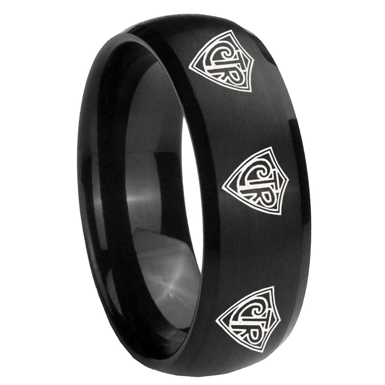 10mm Multiple CTR Dome Brush Black Tungsten Carbide Mens Ring Engraved