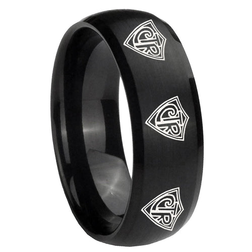 10mm Multiple CTR Dome Brush Black Tungsten Carbide Mens Ring Engraved