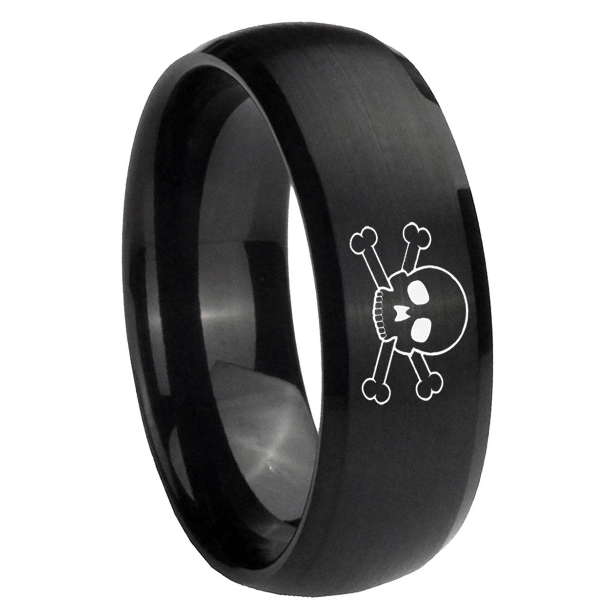 10mm Skull Dome Brush Black Tungsten Carbide Mens Engagement Ring