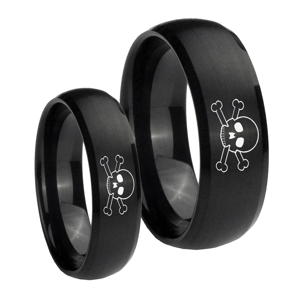 Skull Dome Brush Black Tungsten Mens Set Rings