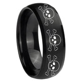 8mm Multiple Skull Dome Brush Black Tungsten Carbide Men's Engagement Band