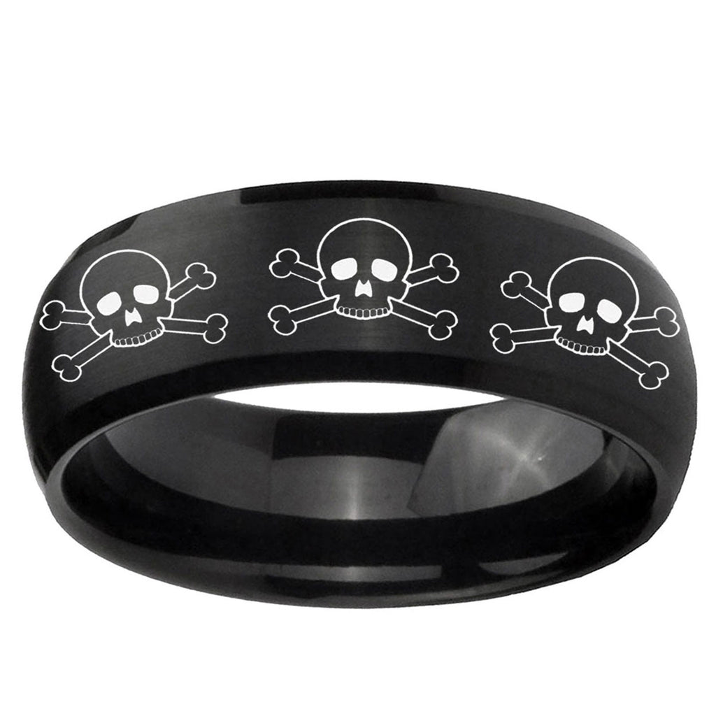 10mm Multiple Skull Dome Brush Black Tungsten Ring