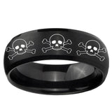5, 8mm Multiple Skull Dome Brush Black Tungsten Ring