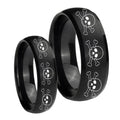 Multiple Skull Dome Brush Black Tungsten Matching Ring Set
