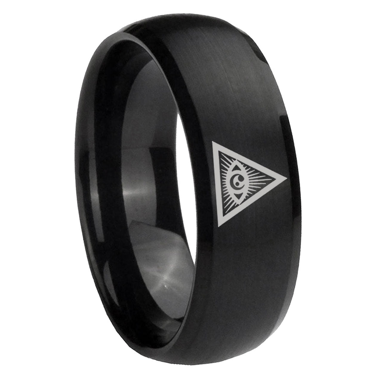 8MM Seeing Eye of God Dome Matte Black Men's Tungsten Rings