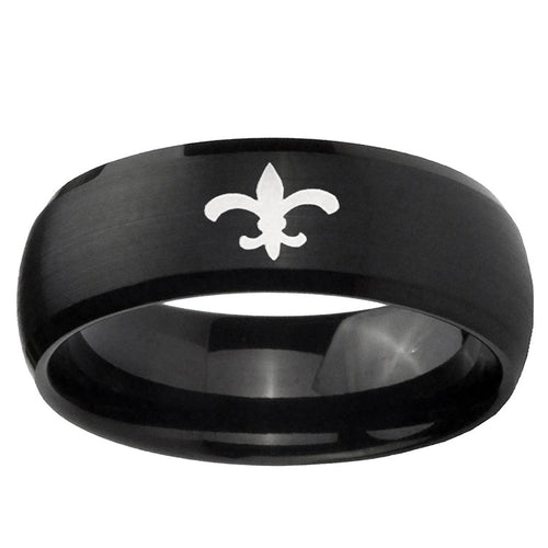 10mm Fleur-De-Lis Dome Brush Black Tungsten Ring