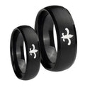 Fleur De Lis Dome Brush Black Tungsten Mens Band Set