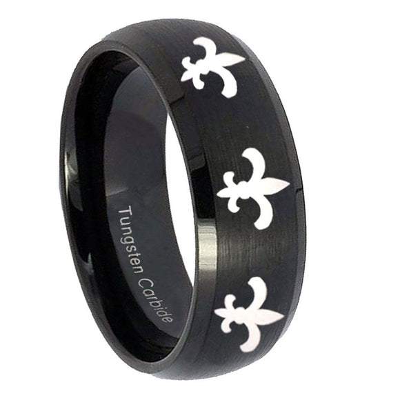 10mm-Multiple-Fleur-De-Lis-Dome-Brush-Black-Tungsten-Carbide-Anniversary-Ring
