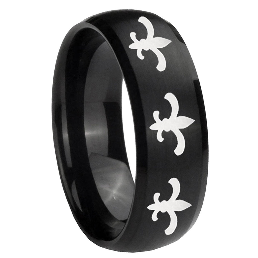 8MM Multiple Fleur-De-Lis Dome Brush Black Tungsten Ring