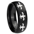 8MM Multiple Fleur-De-Lis Dome Brush Black Tungsten Ring