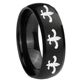 8mm Multiple Fleur Delis Dome Brush Black Tungsten Carbide Promise Ring