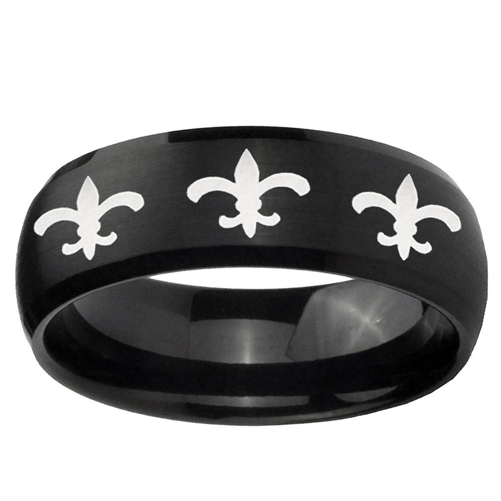 5MMMultiple Fleur-De-Lis Dome Brush Black Tungsten Ring