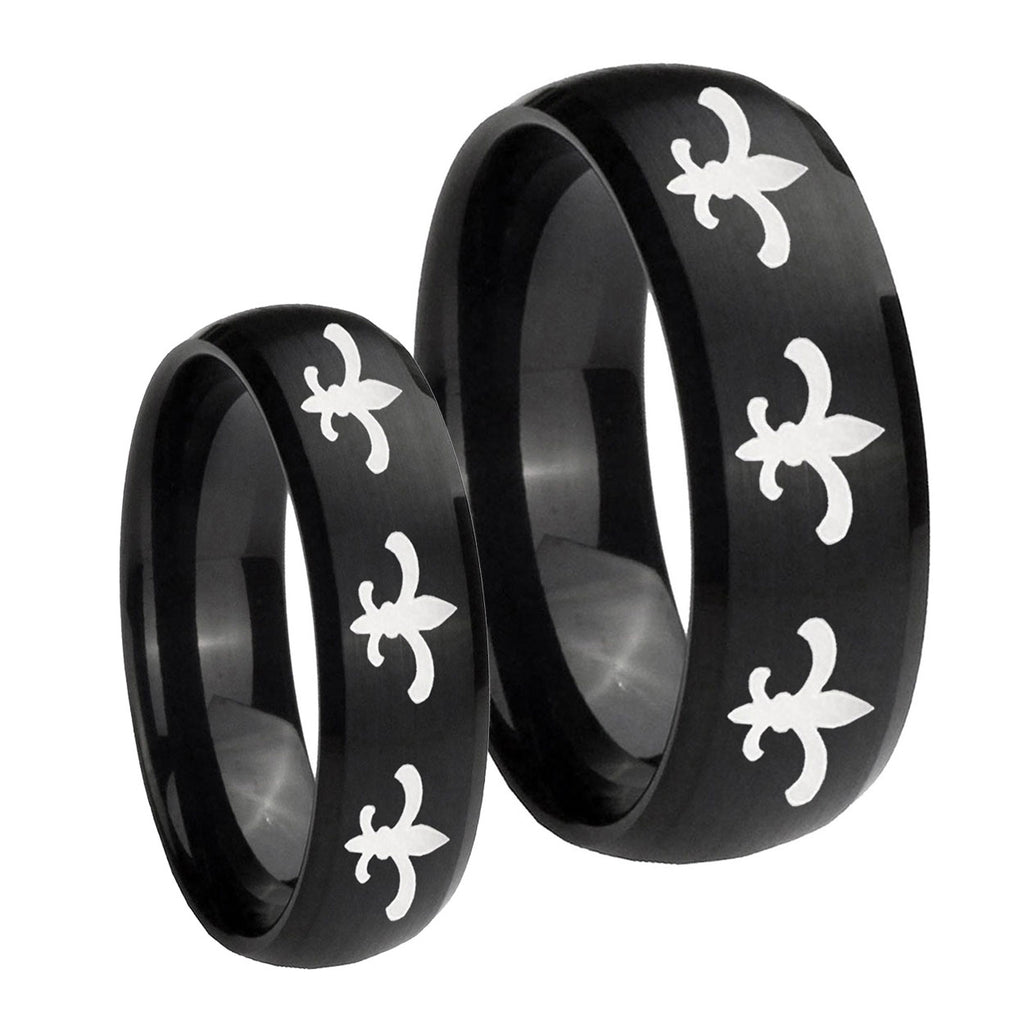 Multiple Fleur De Lis Dome Brush Black Tungsten His And Hers Ring
