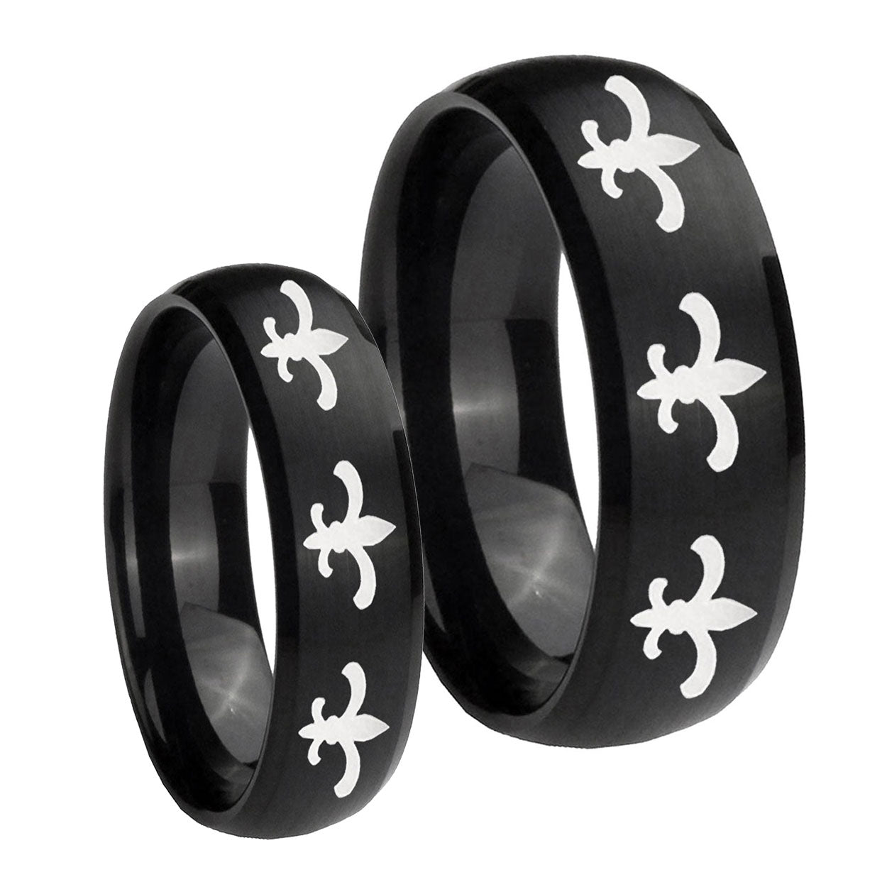 Multiple Fleur De Lis Dome Brush Black Tungsten His And Hers Ring