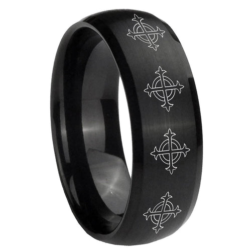 10mm Multiple Crosses Dome Brush Black Tungsten Carbide Bands Ring