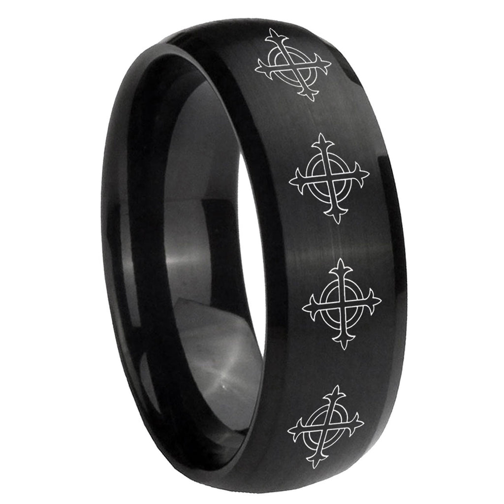 8MM Multiple Crosses Dome Brush Black Tungsten Ring for Men