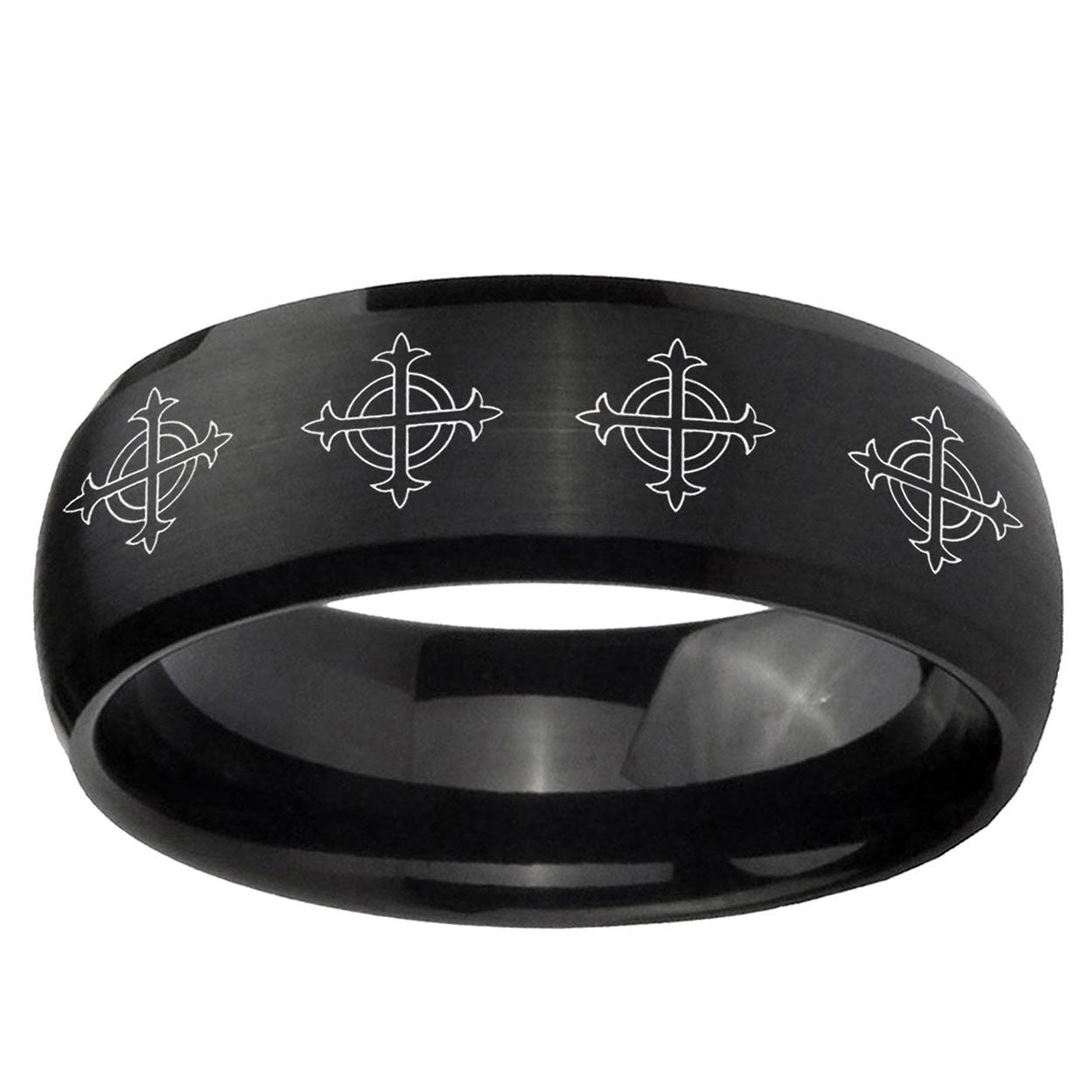 5MMMultiple Crosses Dome Brush Black Tungsten Ring for Men