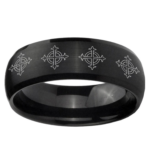 10mm Multiple Crosses Dome Brush Black Tungsten Ring