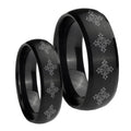 Multiple Crosses Dome Brush Black Tungsten Mens Set Ring