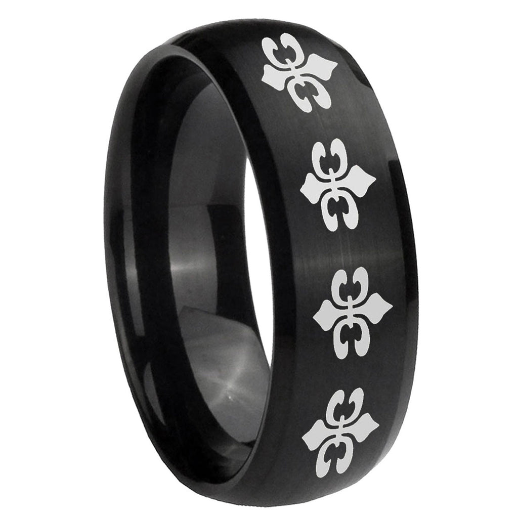 8MM Multiple Fleur-De-Lis Dome Brush Black Tungsten Ring