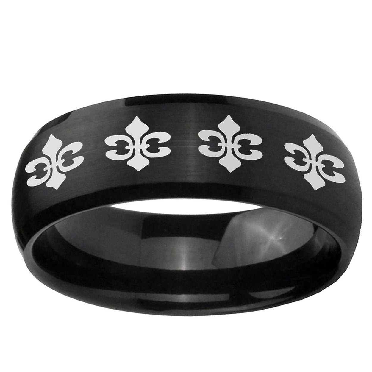 10mm Multiple Fleur-De-Lis Dome Brush Black Tungsten Ring