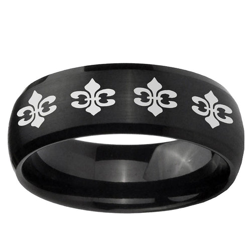 10mm Multiple Fleur-De-Lis Dome Brush Black Tungsten Ring