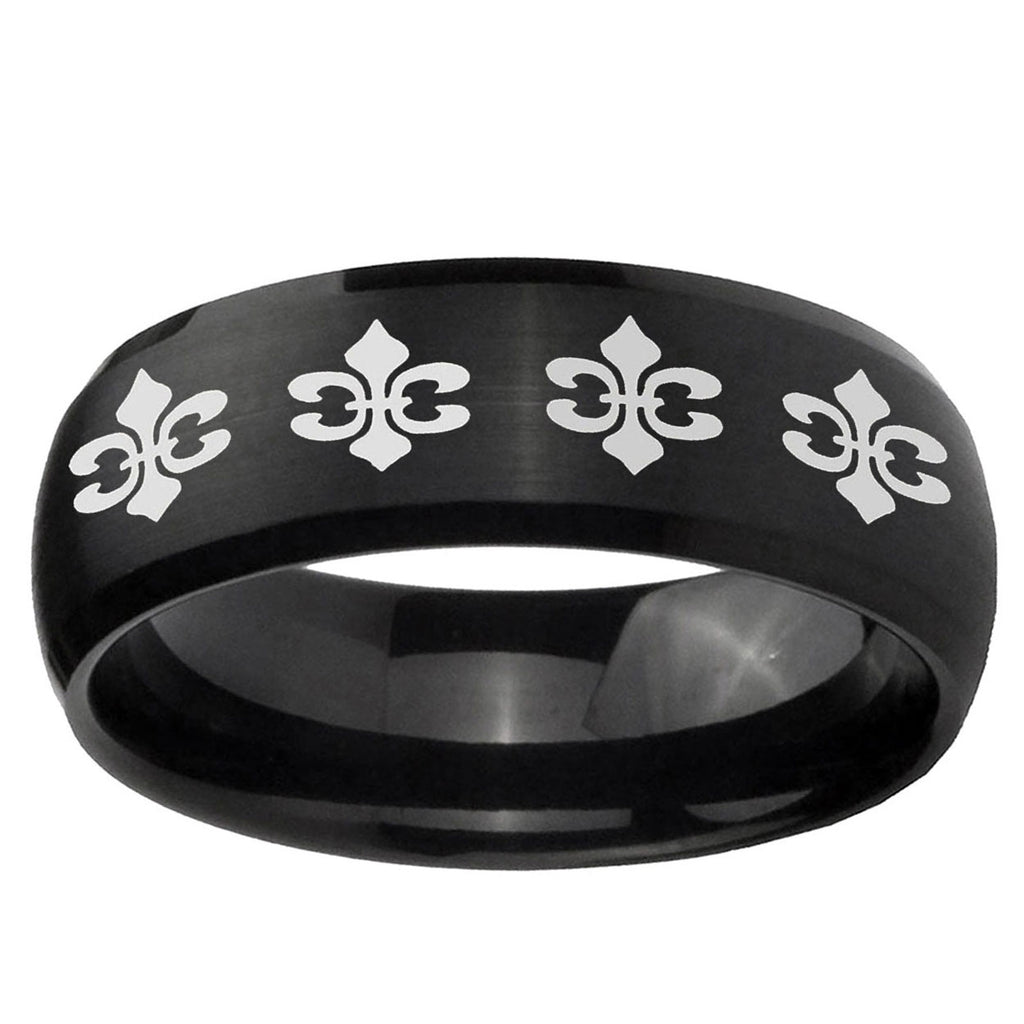 5MMMultiple Fleur-De-Lis Dome Brush Black Tungsten Ring