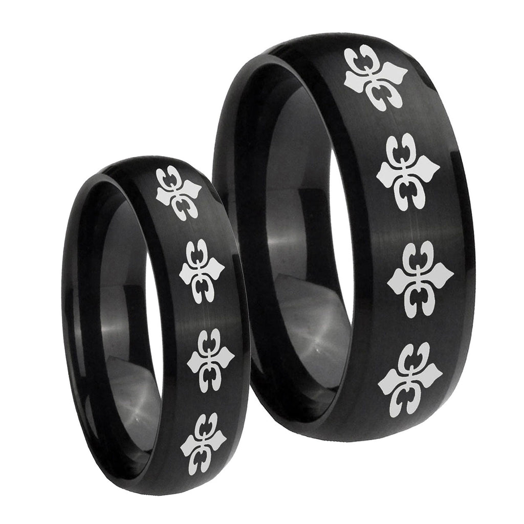 Multiple Fleur De Lis Dome Brush Black Tungsten His and Hers