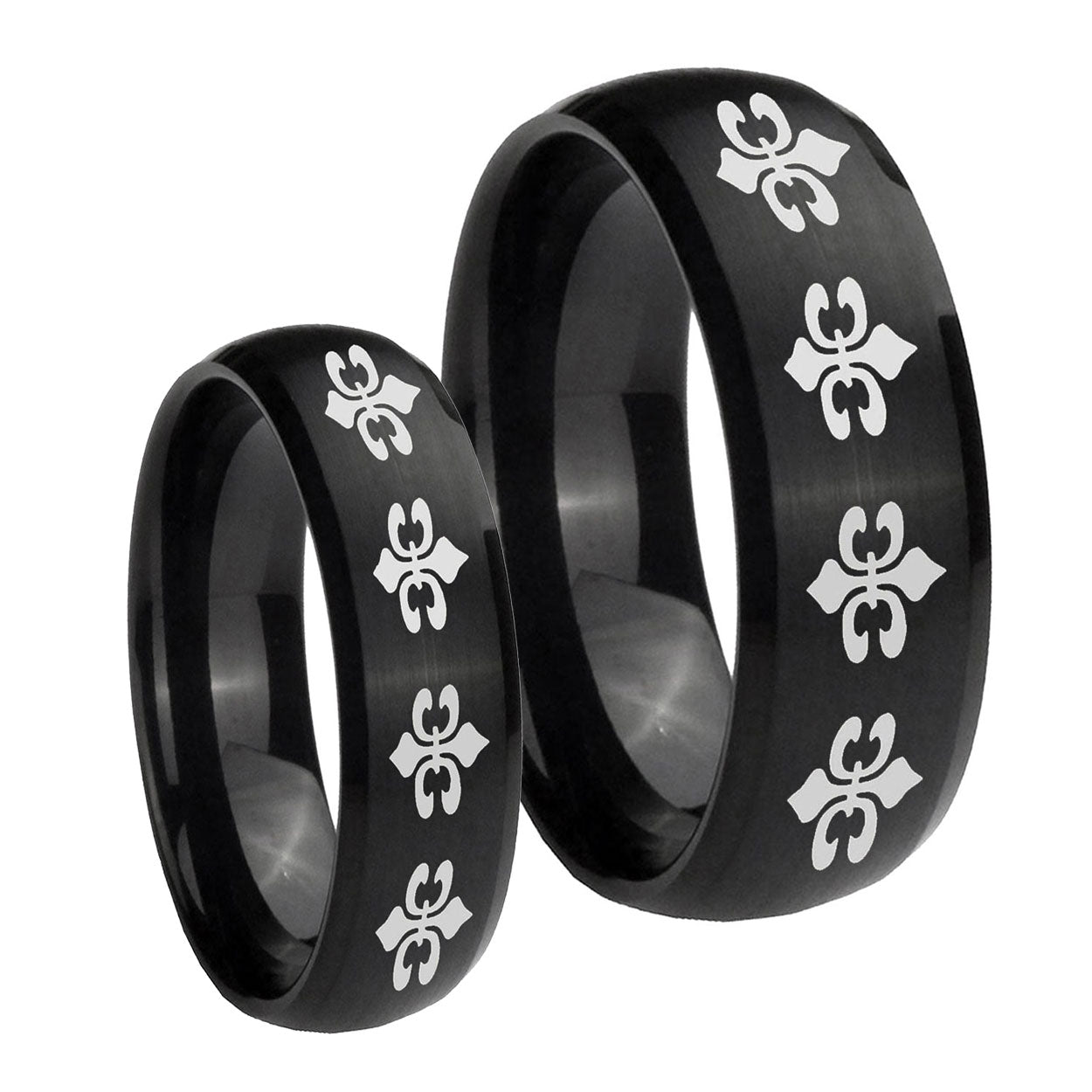 Multiple Fleur De Lis Dome Brush Black Tungsten His and Hers