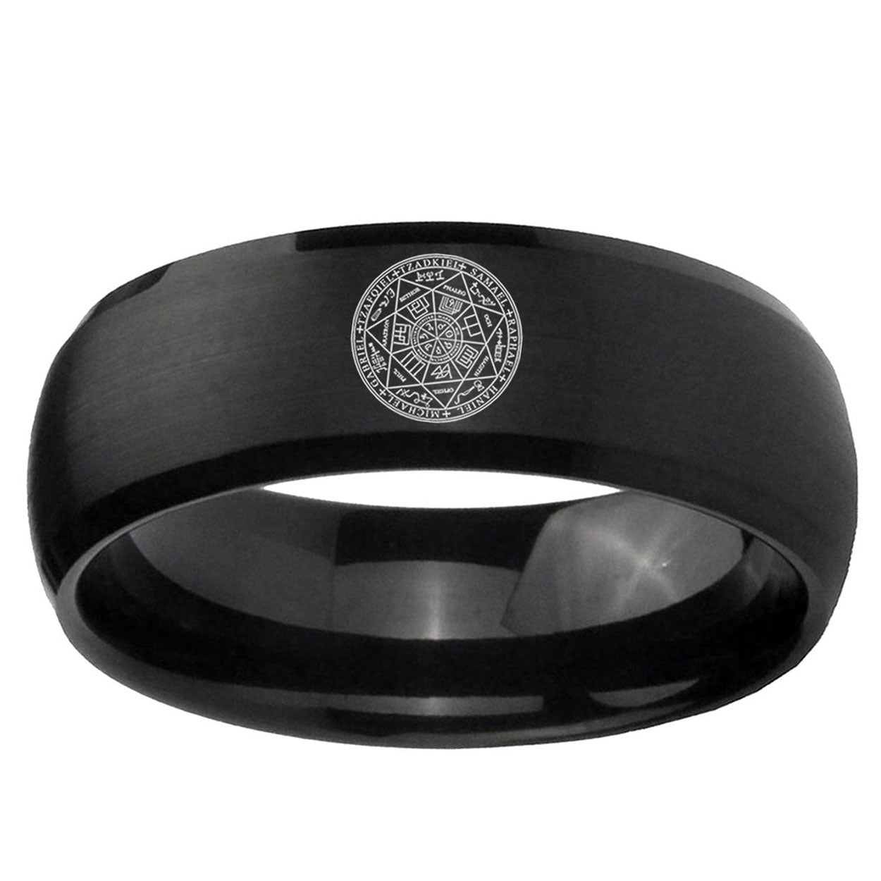 5MMSeal of Seven Archangel Dome Matte Black Mens Tungsten Ring