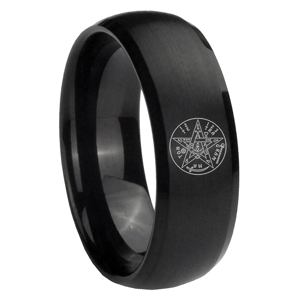 8MM Tetragrammaton Spiritual Kabbalah Dome Matte Black Men Tungsten Ring