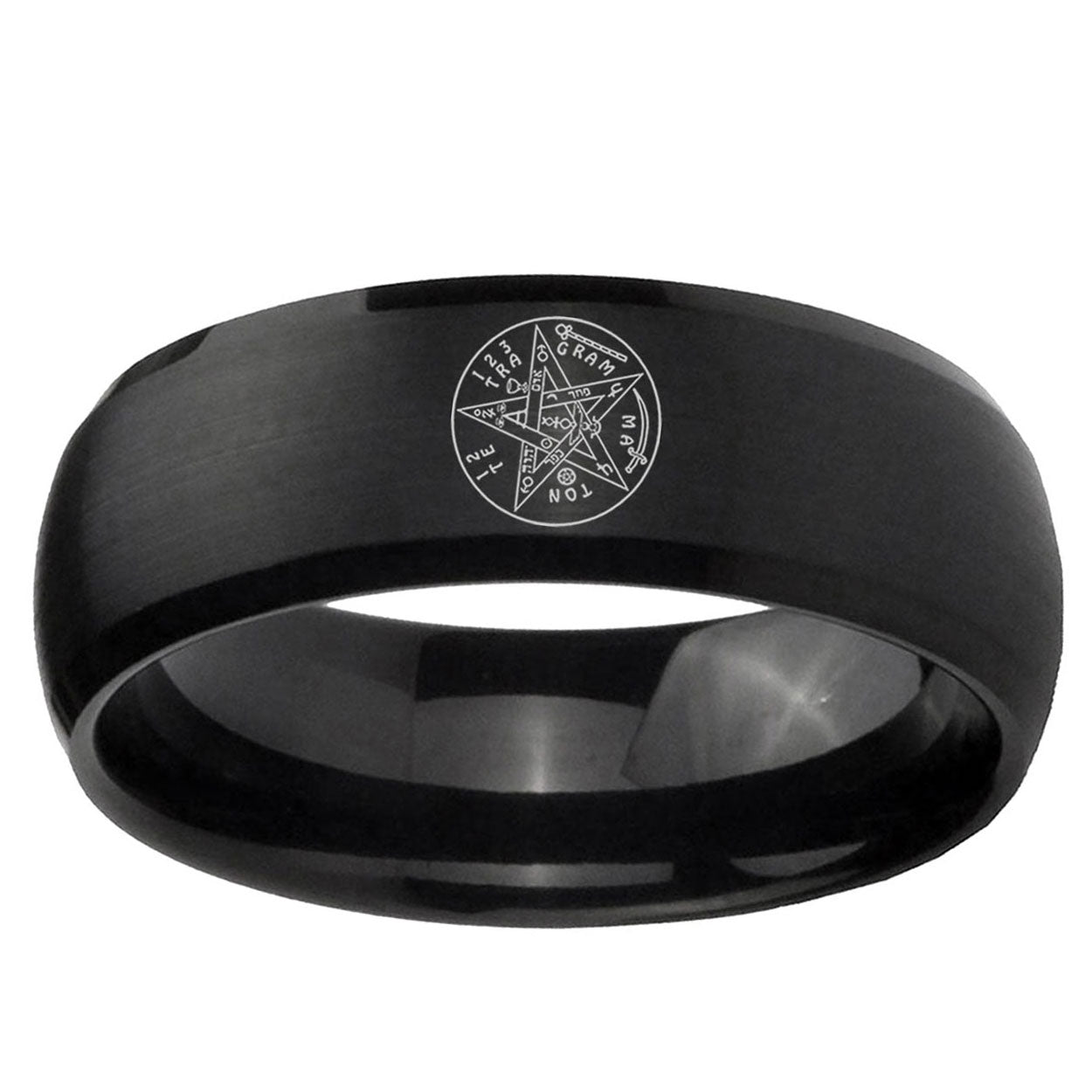 5MMTetragrammaton Spiritual Kabbalah Dome Matte Black Men Tungsten Ring
