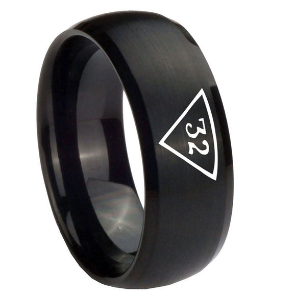 10mm-Masonic-32-Triangle-Freemason-Dome-Brush-Black-Tungsten-Carbide-Men's-Wedding-Band