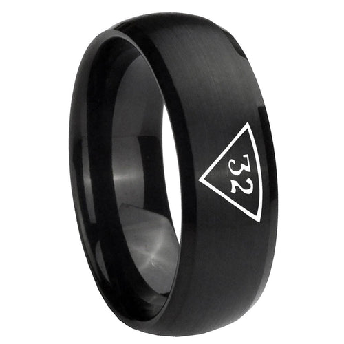 10mm Masonic 32 Triangle Freemason Dome Brush Black Tungsten Carbide Men's Wedding Band