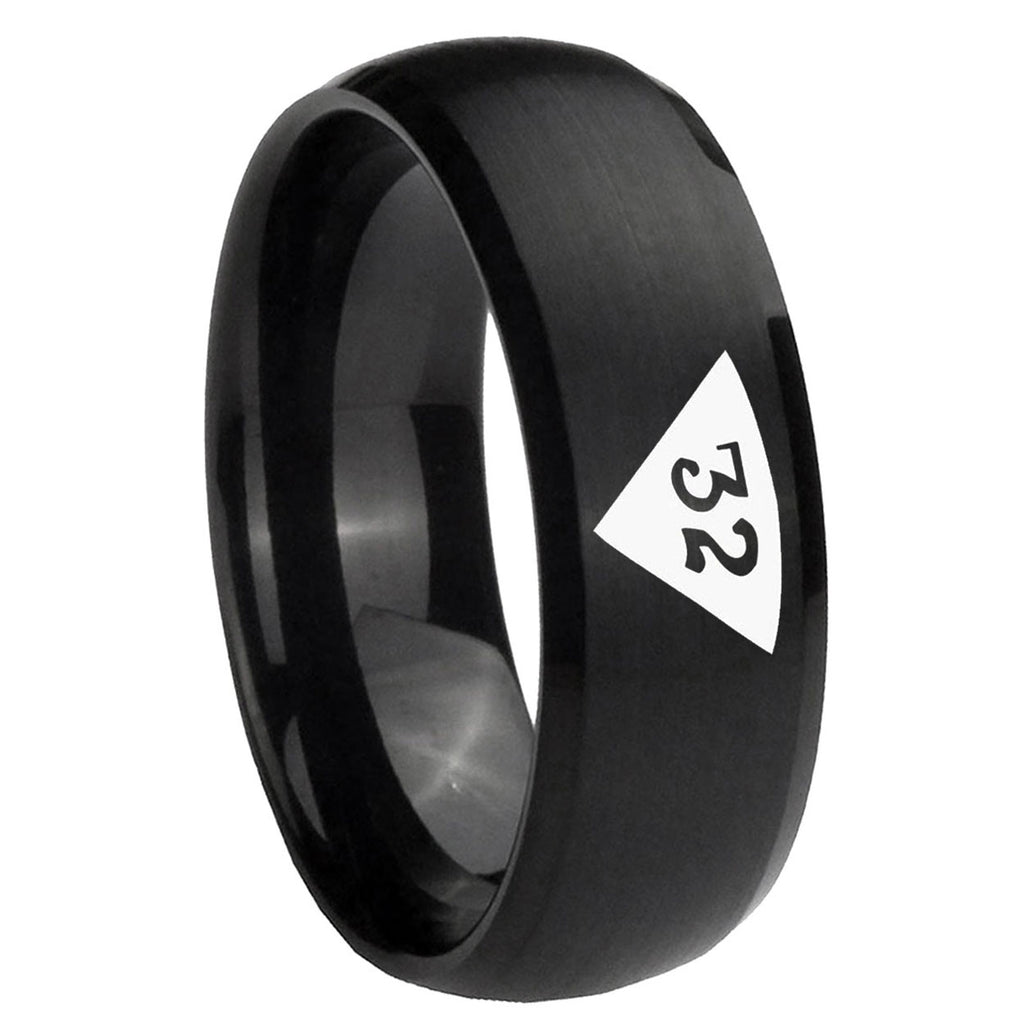 10mm Masonic 32 Triangle Design Freemason Dome Brush Black Tungsten Carbide Men's Wedding Band