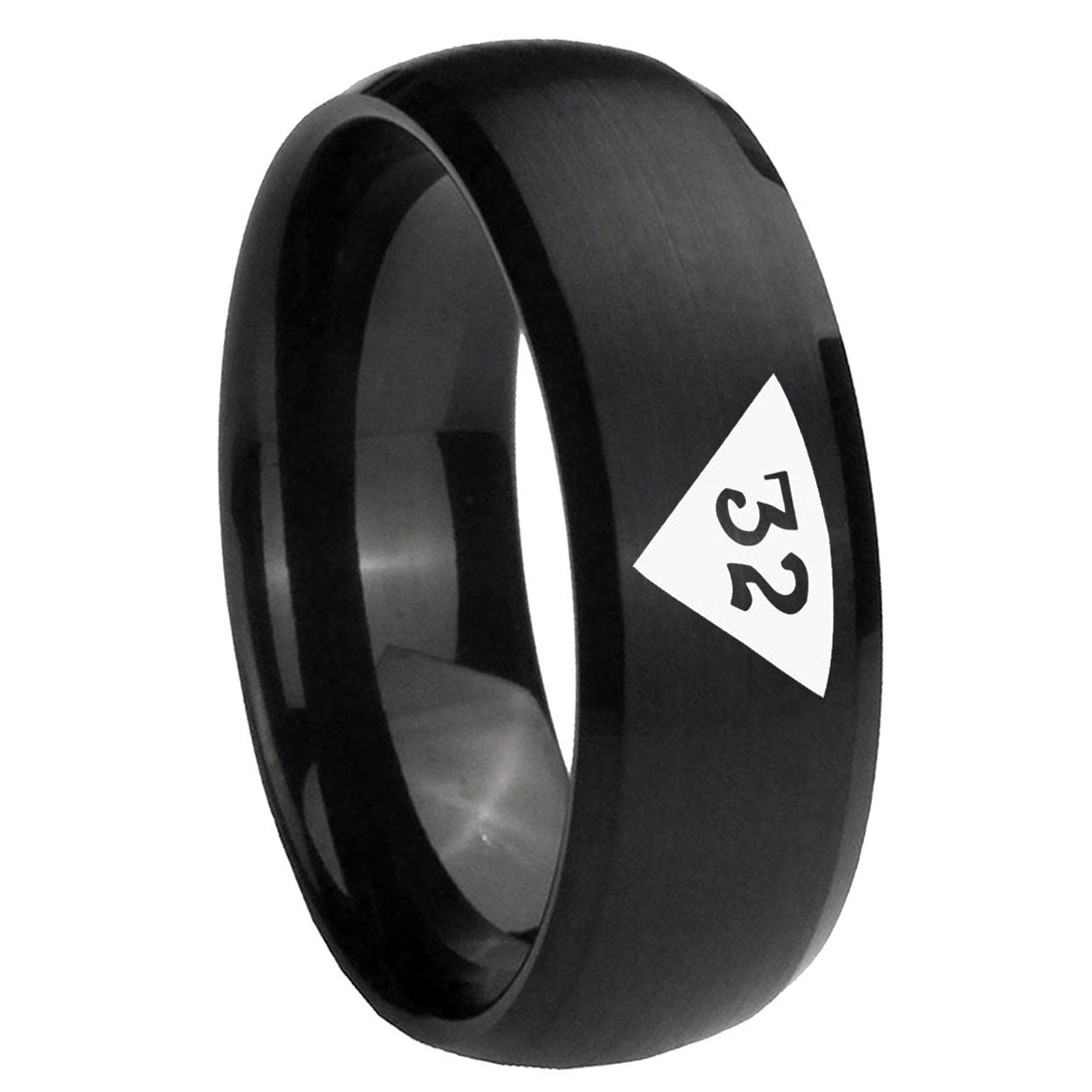 10mm Masonic 32 Triangle Design Freemason Dome Brush Black Tungsten Carbide Men's Wedding Band
