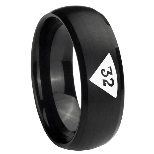 10mm Masonic 32 Triangle Design Freemason Dome Brush Black Tungsten Carbide Men's Wedding Band
