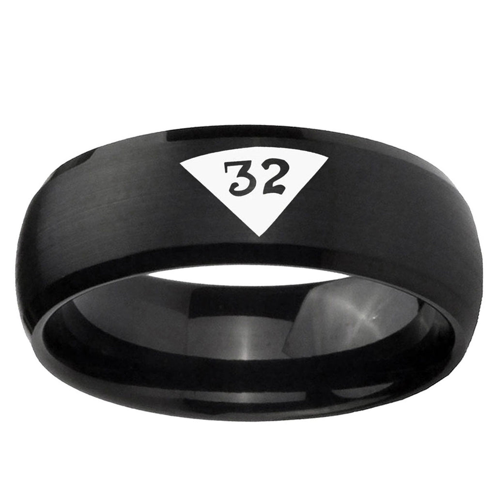 10mm Masonic 32 Triangle Design Freemason Dome Brush Black Tungsten Ring