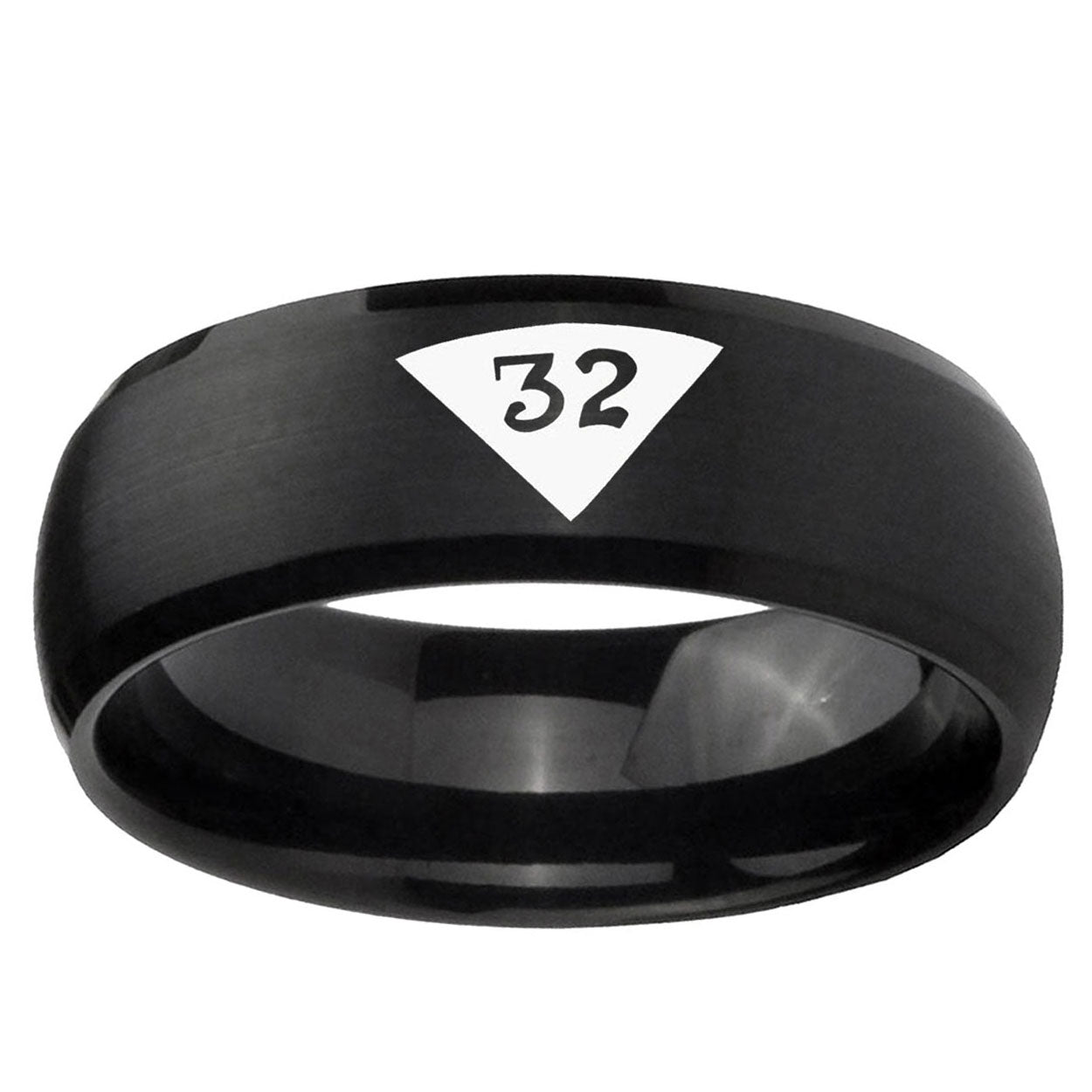 10mm Masonic 32 Triangle Design Freemason Dome Brush Black Tungsten Ring