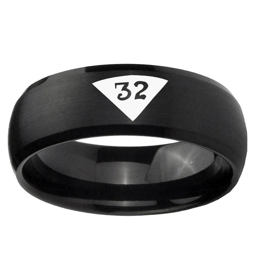 10mm Masonic 32 Triangle Design Freemason Dome Brush Black Tungsten Ring