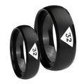 Masonic 32 Triangle Design Freemason Dome Brush Black Tungsten Matching Ring Set