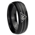 10mm Masonic 32 Duo Line Freemason Dome Brush Black Tungsten Carbide Men's Wedding Band