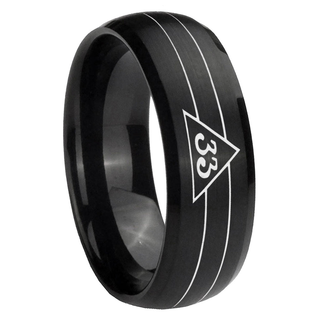 8MM Masonic 32 Duo Line Freemason Dome Brush Black Tungsten Ring