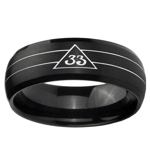 10mm Masonic 32 Duo Line Freemason Dome Brush Black Tungsten Ring