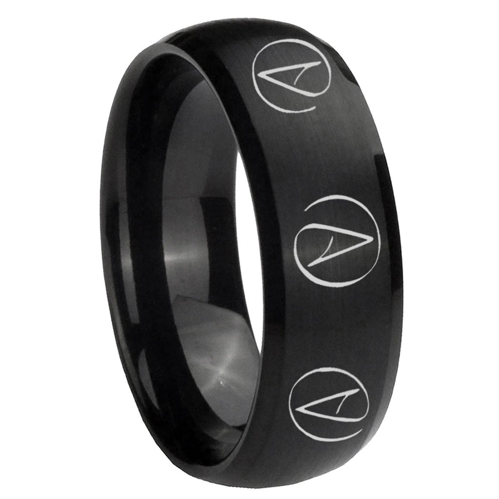 10mm Atheist Design Dome Brush Black Tungsten Carbide Bands Ring