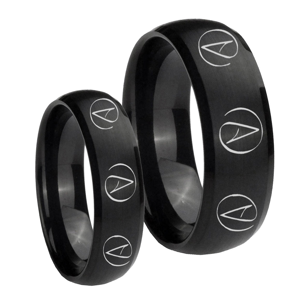 Atheist Design Dome Brush Black Tungsten Engagement Ring Set