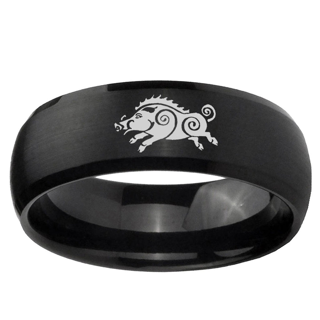 5MMWild Boar Dome Brush Black Tungsten Carbide Engagement Ring
