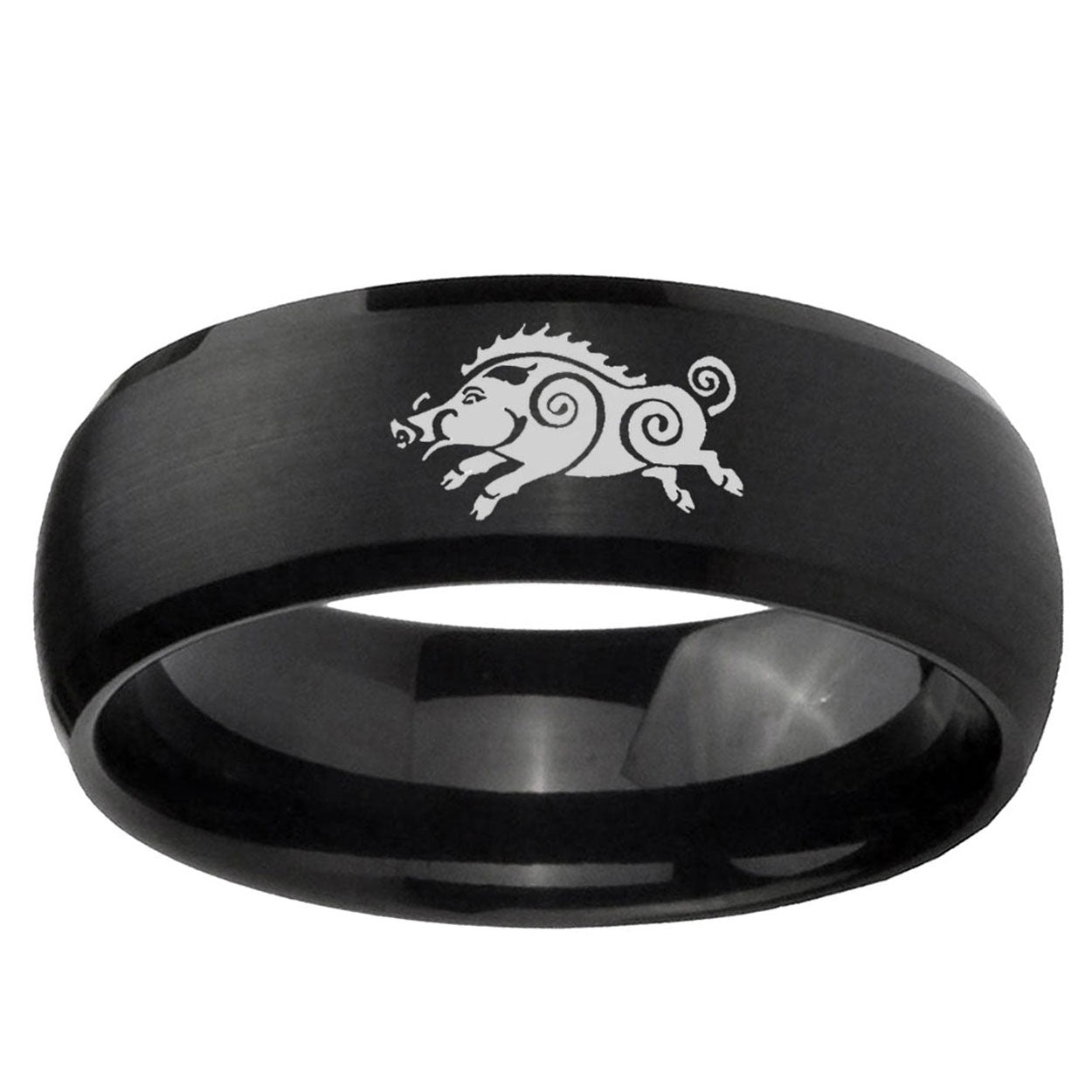5MMWild Boar Dome Brush Black Tungsten Carbide Engagement Ring